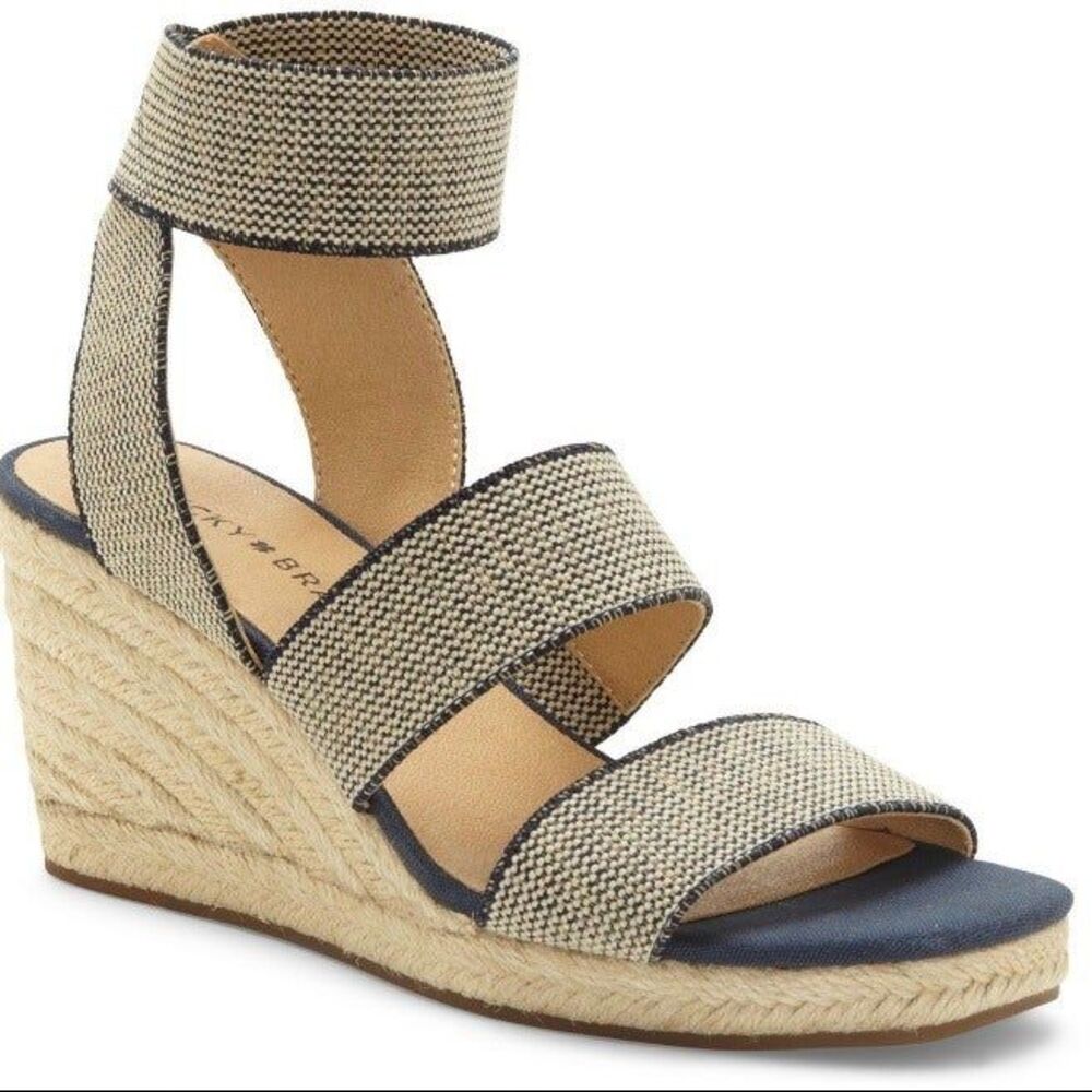 Lucky Brand Mindara Size 8 Woven Espadrille Wedge-Elastic Ankle Band-Jute-NWOT
